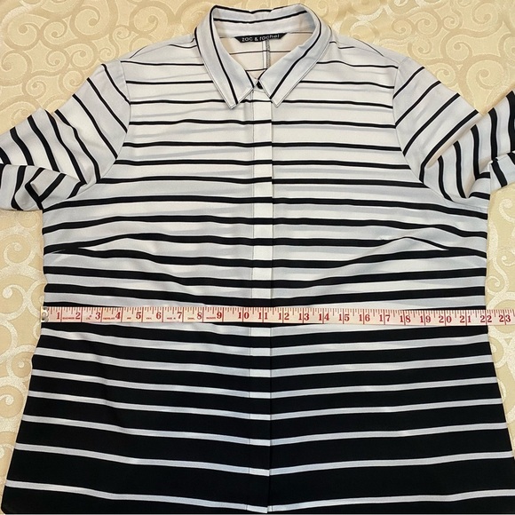Zac & Rachel 1X Black/White Striped Covered Button Blouse Roll Tab sleev… - Picture 7 of 12